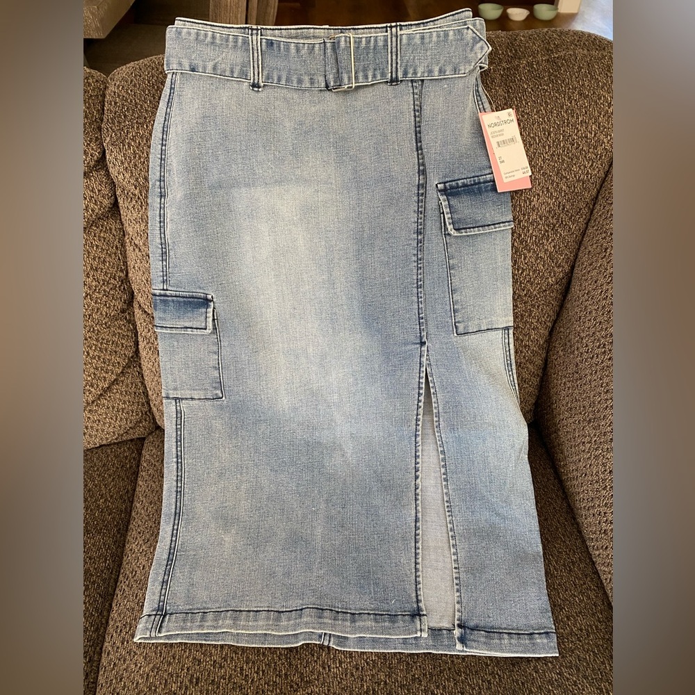 NWT Juicy Couture Denim Cargo Midi Skirt with Side Slit
